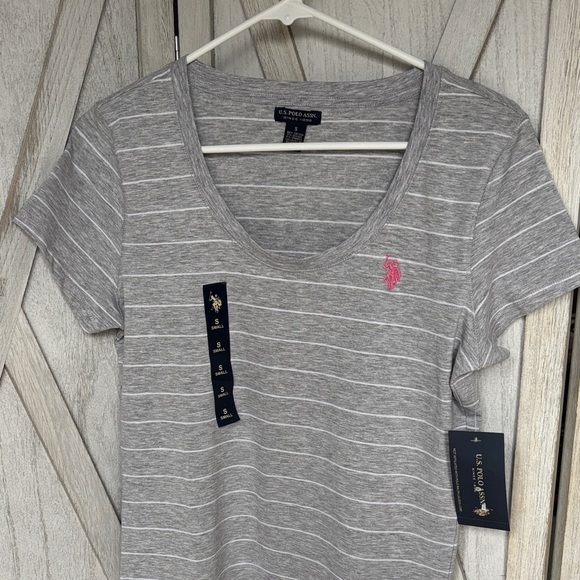 U.S. Polo Assn. Tops - U.S. Polo Assn. Women's Gray and Pink Striped Tee
